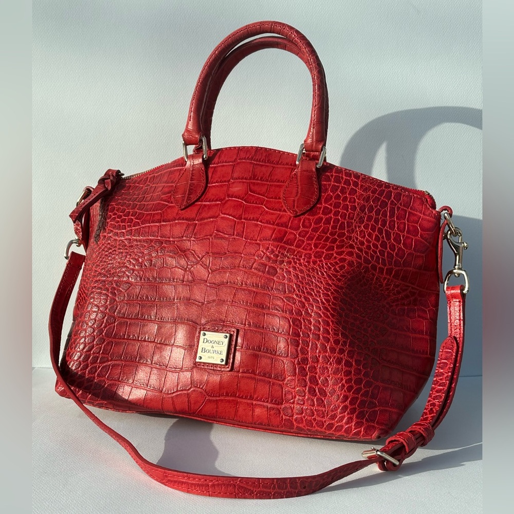 Dooney and Bourke Red Crocodile Embossed Leather Satchel